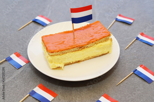 Orange tompouce. Traditional Dutch pastry to celebrate King's Day in the Netherlands.