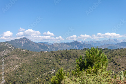 Panorama sur la baie des anges, Nice et le Mercantour depuis le Mont Macaron dans les Alpes Maritimes