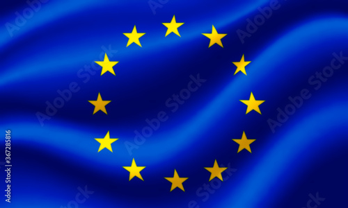 Flag of European Union waving in the wind. Render 3D.