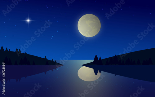 landscape of river in the full moon night
