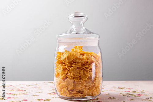 golden crispy corn flakes as breakfast concept