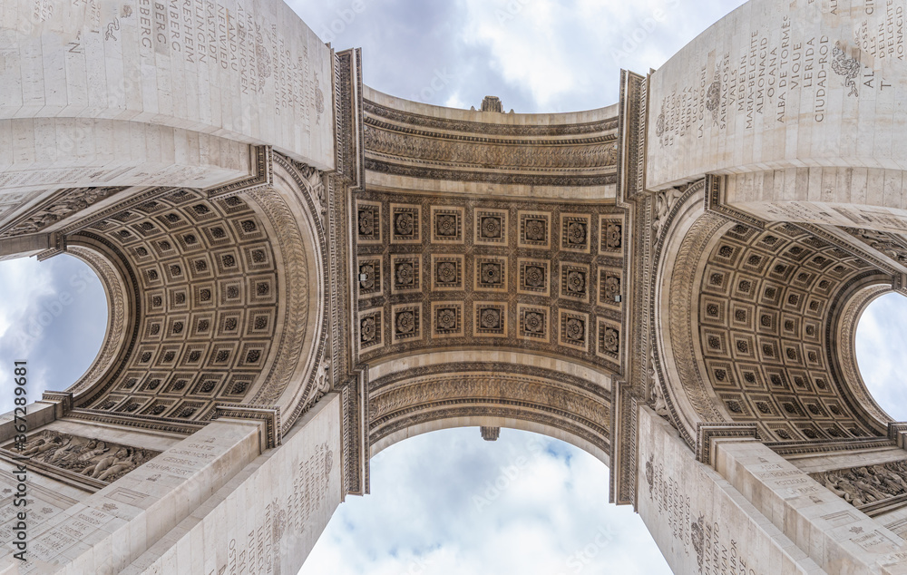 Fototapeta premium Paris, France - 07 24 2020: View from below The Triumphal arch
