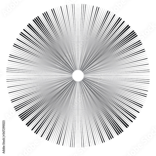 Radial speed Lines in Circle Form for comic books . fireworks Explosion background . Vector Illustration . Starburst  round Logo . Circular Design element . Abstract Geometric star rays . Sunburst .