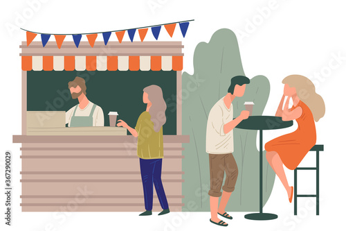 Coffee shop or cafe stall with outdoor terrasse