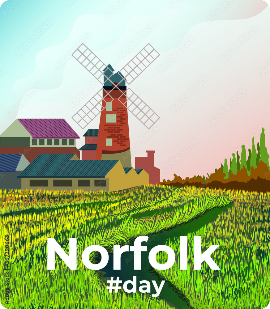 Norfolk Day. Illustration of Norfolk Village, Norwich