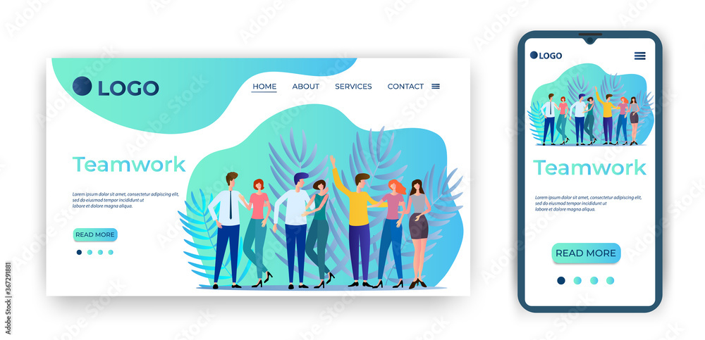 Teamwork.People work together.The concept of the team.Friendship is unity.Template landing pages and optimization for smartphones.Flat vector illustration.