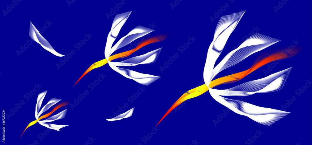 abstraction, three dandelions fly from a gust of wind across the night sky abstraction, three dandelions fly from a gust of wind across the night sky