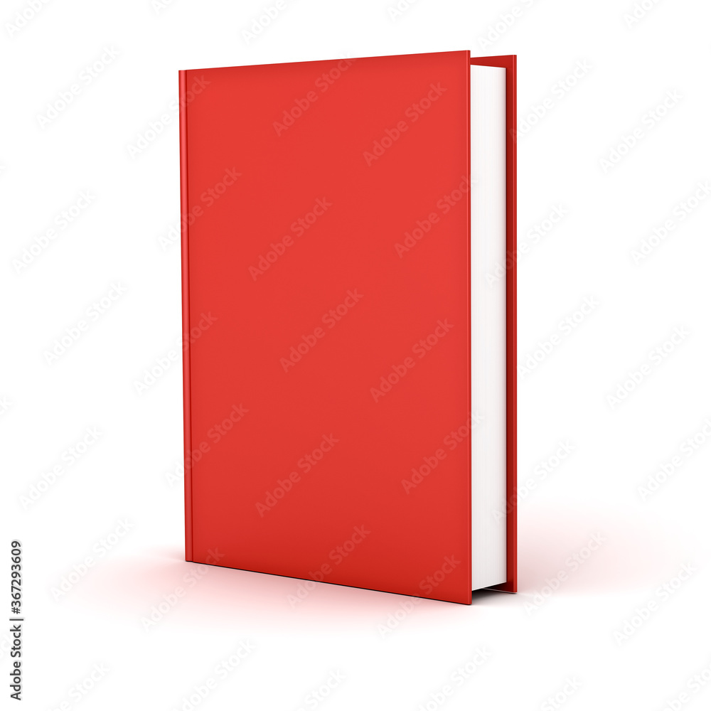 Blank red hardcover book isolated on white background with shadow 3D rendering