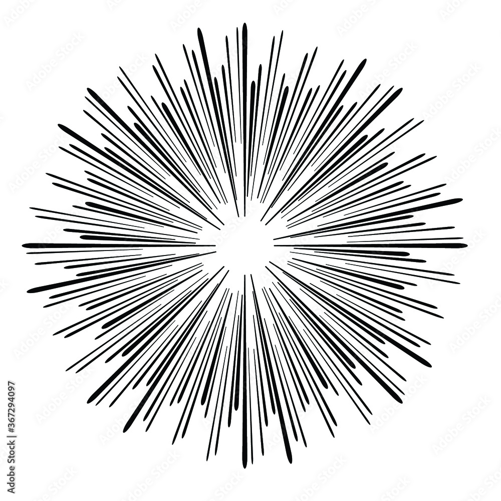 Naklejka premium Radial speed Lines in Circle Form for comic books . fireworks Explosion background . Vector Illustration . Starburst round Logo . Circular Design element . Abstract Geometric star rays . Sunburst .