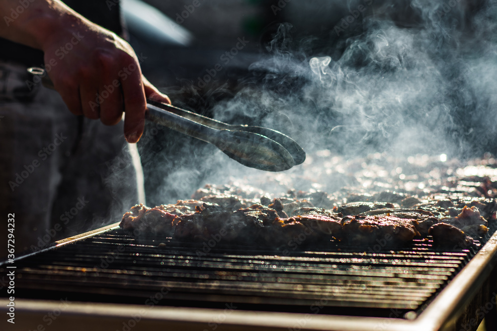 Chicken breast on grill. Preparing food. BBQ. Chicken breast on grill. Preparing food. BBQ.