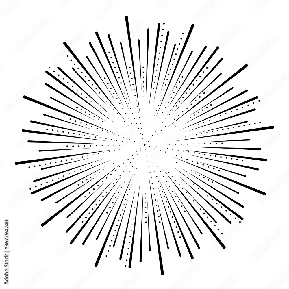 Obraz premium Radial speed Lines in Circle Form for comic books . fireworks Explosion background . Vector Illustration . Starburst round Logo . Circular Design element . Abstract Geometric star rays . Sunburst .
