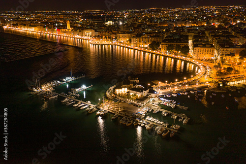 aerial drone night shot of bari old town bari vecchia circolo canottieri