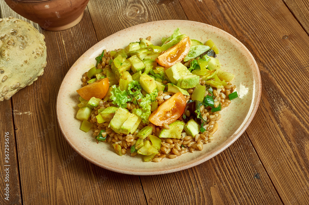 Zucchini Farro Salad with Homemade Pesto