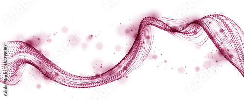 Flowing energy particles, wave of blended dots. Curved dotted 3d lines vector effect illustration. 3d futuristic technology style.