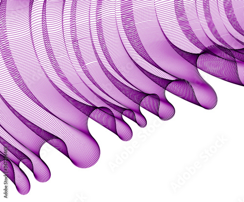 3d particles mesh array, sound wave flowing, transparent tulle textile on wind. Round points vector effect illustration. Blended mesh, calming relaxing wallpaper.