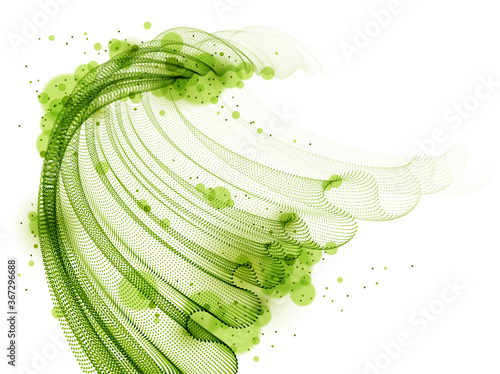 Wave of flowing particles abstract vector background, smooth curvy shape dots transparent tulle textile on wind. 3d shape dots blended mesh, relaxing tranquil wallpaper.