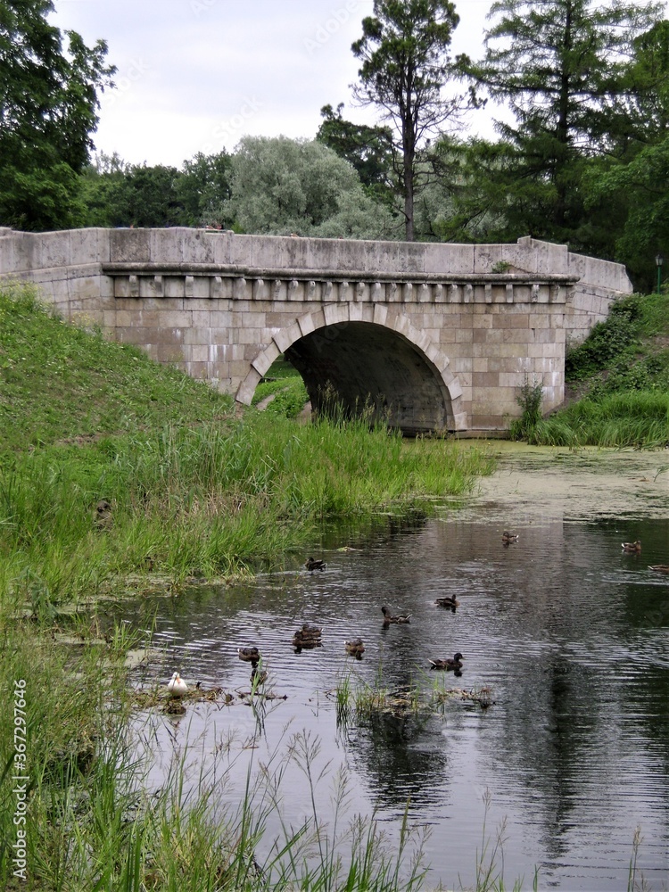 old stone bridge in the park, Gatchina, Russia