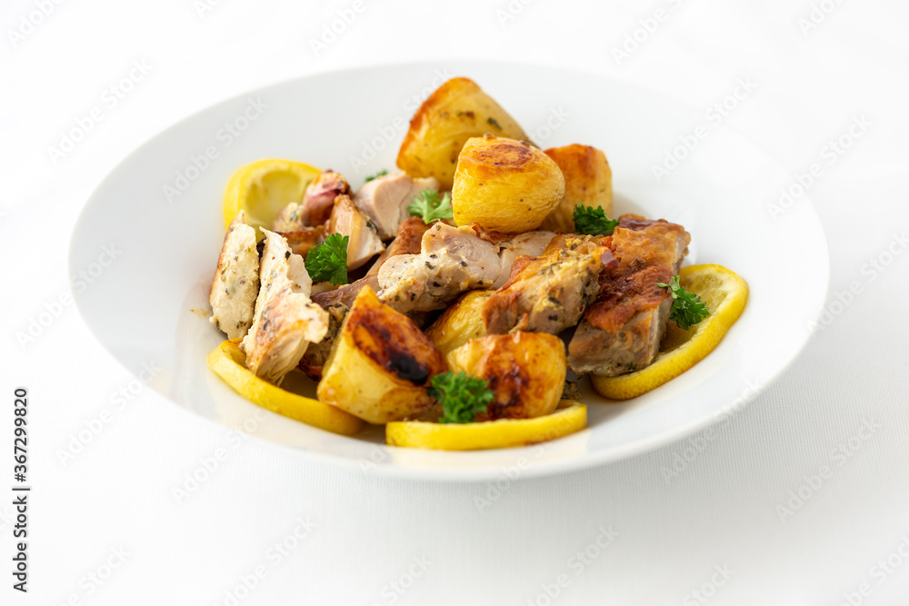 Greek Style Roasted Chicken, Potatoes, Parsely and Lemon Greek Style Roasted Chicken, Potatoes, Parsely and Lemon