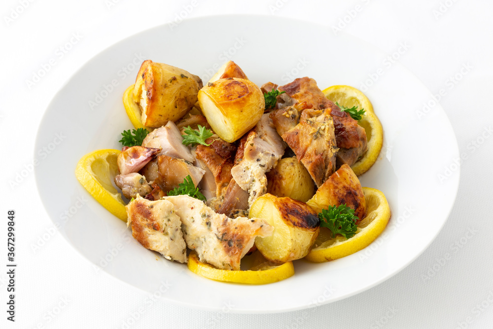 Greek Style Roasted Chicken, Potatoes, Parsely and Lemon Greek Style Roasted Chicken, Potatoes, Parsely and Lemon
