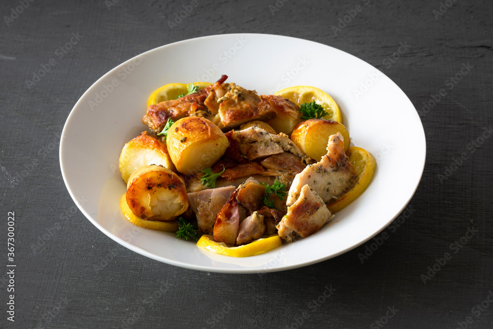 Greek Style Roasted Chicken, Potatoes, Parsely and Lemon Greek Style Roasted Chicken, Potatoes, Parsely and Lemon