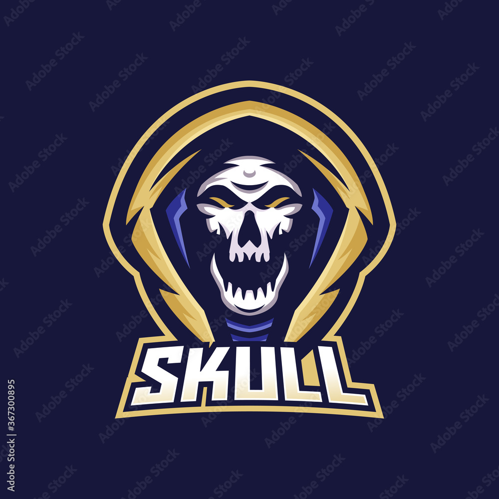 Skull esport gaming mascot logo template for streamer team. esport logo design with modern illustration concept style for badge, emblem and tshirt printing