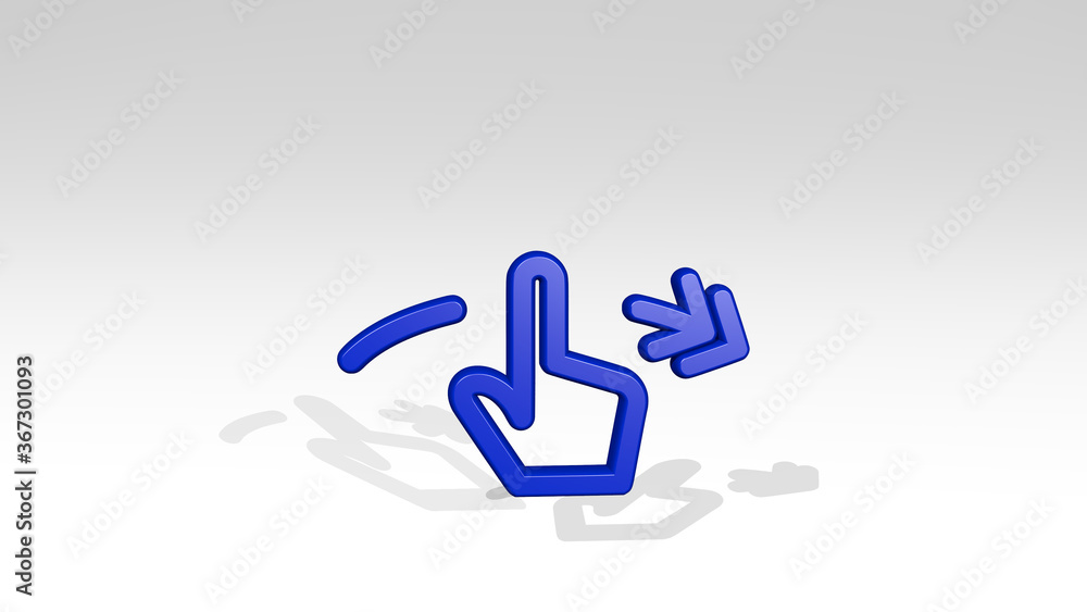 GESTURE SWIPE HORIZONTAL RIGHT made by 3D illustration of a shiny metallic sculpture with the shadow on light background. hand and business GESTURE SWIPE HORIZONTAL RIGHT made by 3D illustration of a shiny metallic sculpture with the shadow on light background. hand and business