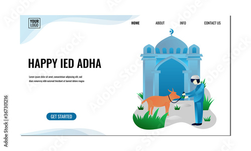 Eid al-Adha Qurban celebration flat illustration.Concept of landing page.Vector design template isolated.