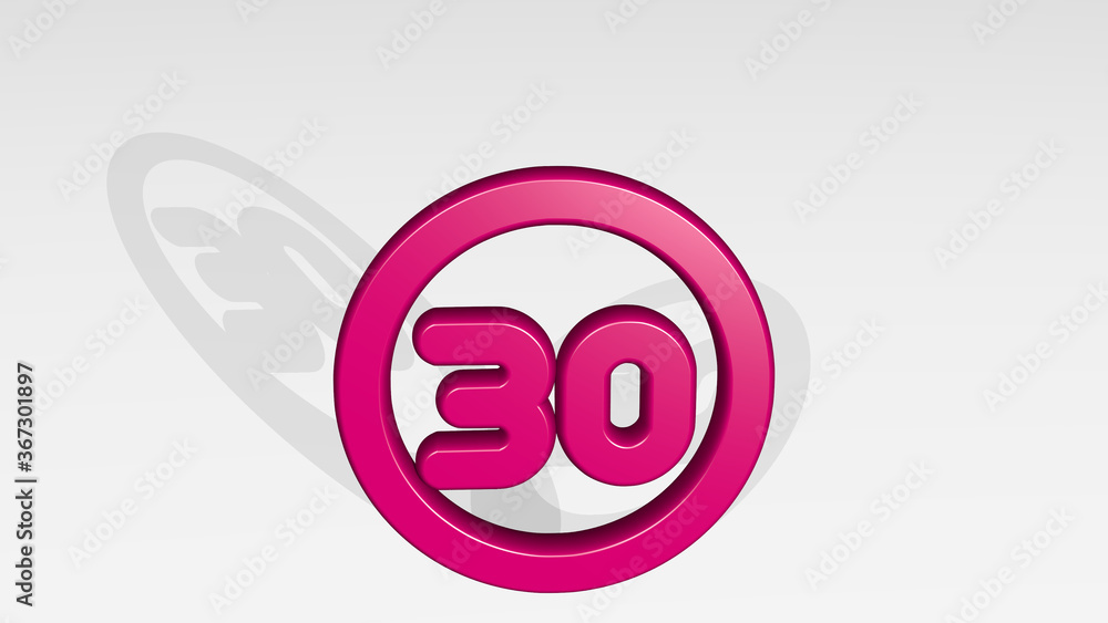 road sign speed limit 30 alternate stand with shadow. 3D illustration of metallic sculpture over a white background with mild texture. city and car road sign speed limit 30 alternate stand with shadow. 3D illustration of metallic sculpture over a white background with mild texture. city and car