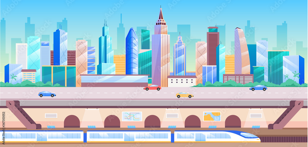 City transportation flat color vector illustration