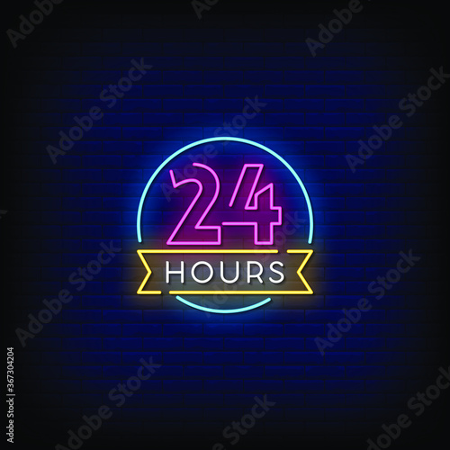 24 Hours Neon Signs Style Text Vector