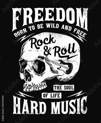 Rock music graphic design with skull illustration