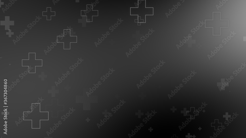 Naklejka premium Medical health cross neon light shapes pattern on black background. Abstract healthcare with coronavirus infected deaths case concept.