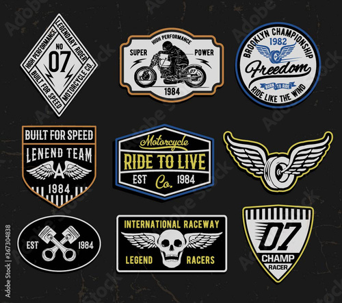 Set of vintage motorcycle labels, badges, logos and design elements.for t shirt and other uses.
