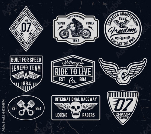 Set of vintage motorcycle labels, badges, logos and design elements.for t shirt and other uses.