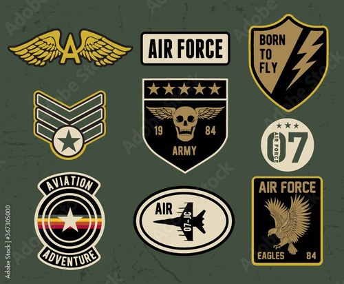 Set of military and army badge and patches typography, for t shirt and other uses.