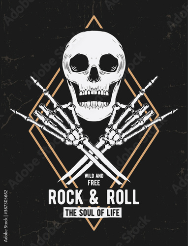 Rock music graphic design with Rock hand sing illustration for t-shirt and other uses.