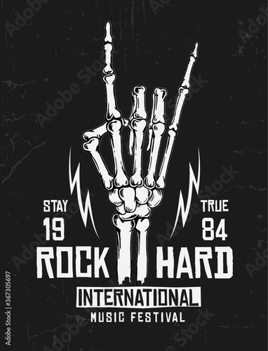 Rock music graphic design with Rock hand sing illustration for t-shirt and other uses.