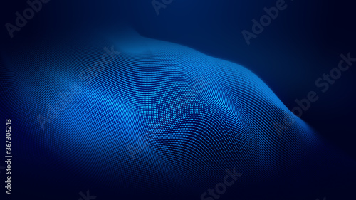 Dot blue wave light screen gradient texture background. Abstract ai technology big data digital background. 3d rendering.