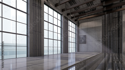 3D Interior Rendering Of Industrial Loft Space Illustration
