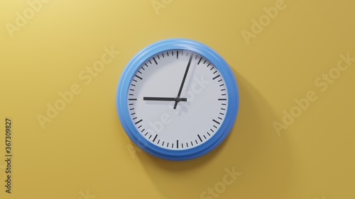Fototapeta Naklejka Na Ścianę i Meble -  Glossy blue clock on a orange wall at three past nine. Time is 09:03 or 21:03