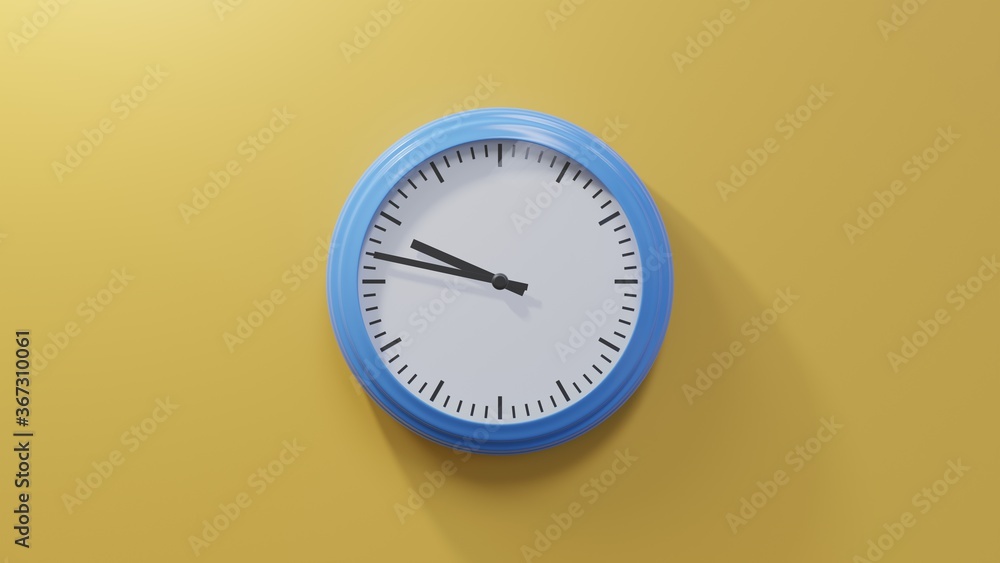 Glossy blue clock on a orange wall at forty-seven past nine. Time is 09:47 or 21:47 Glossy blue clock on a orange wall at forty-seven past nine. Time is 09:47 or 21:47