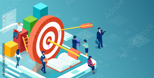 Vector of company employees working together to achieve success