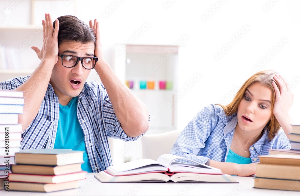 Pair of students studying for university exams Pair of students studying for university exams