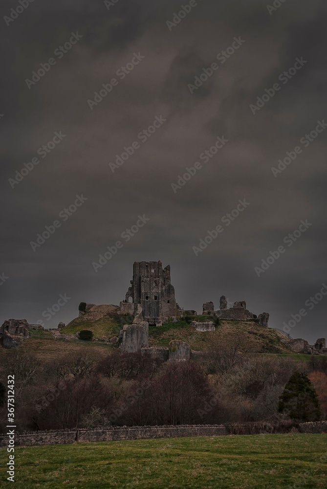 The ruins of Corfe Castle in Dorset, UK