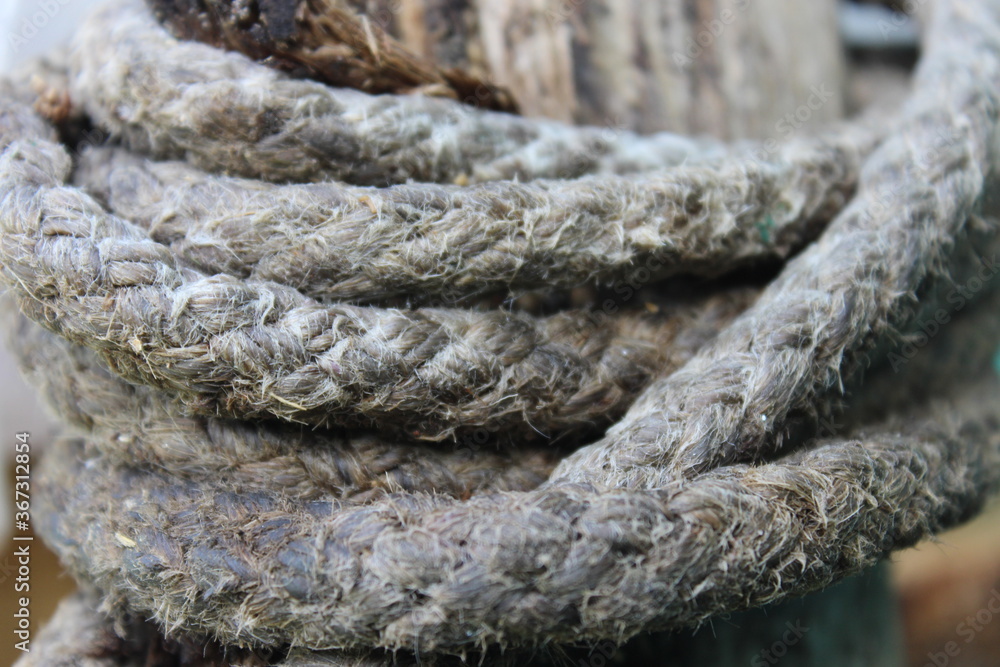Old wet rope. Macro. Russia.