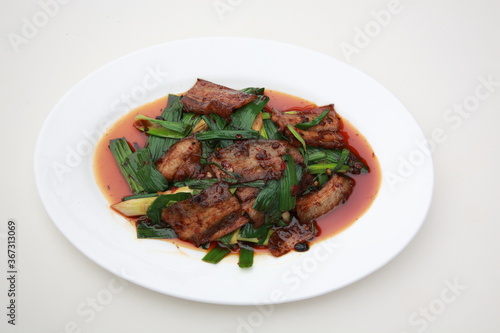 Close up of  one of the most popular Chinese Sichuan province cuisine Twice-cooked pork