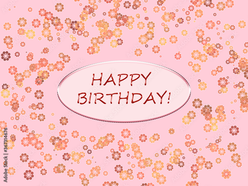 Naklejka premium Pink illustration postcard happy birthday with flowers
