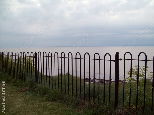 Railings  Bristol Channel  sea  sea view  black railings  seaside.