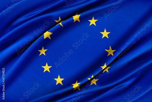 Colorful European Union EU flag waving in the wind. 3D illustration.
