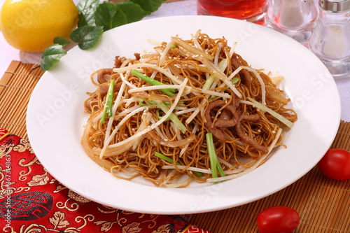 фотографія Close up of a typical Hong Kong and Cantonese style cuisine Soy sauce fried nood